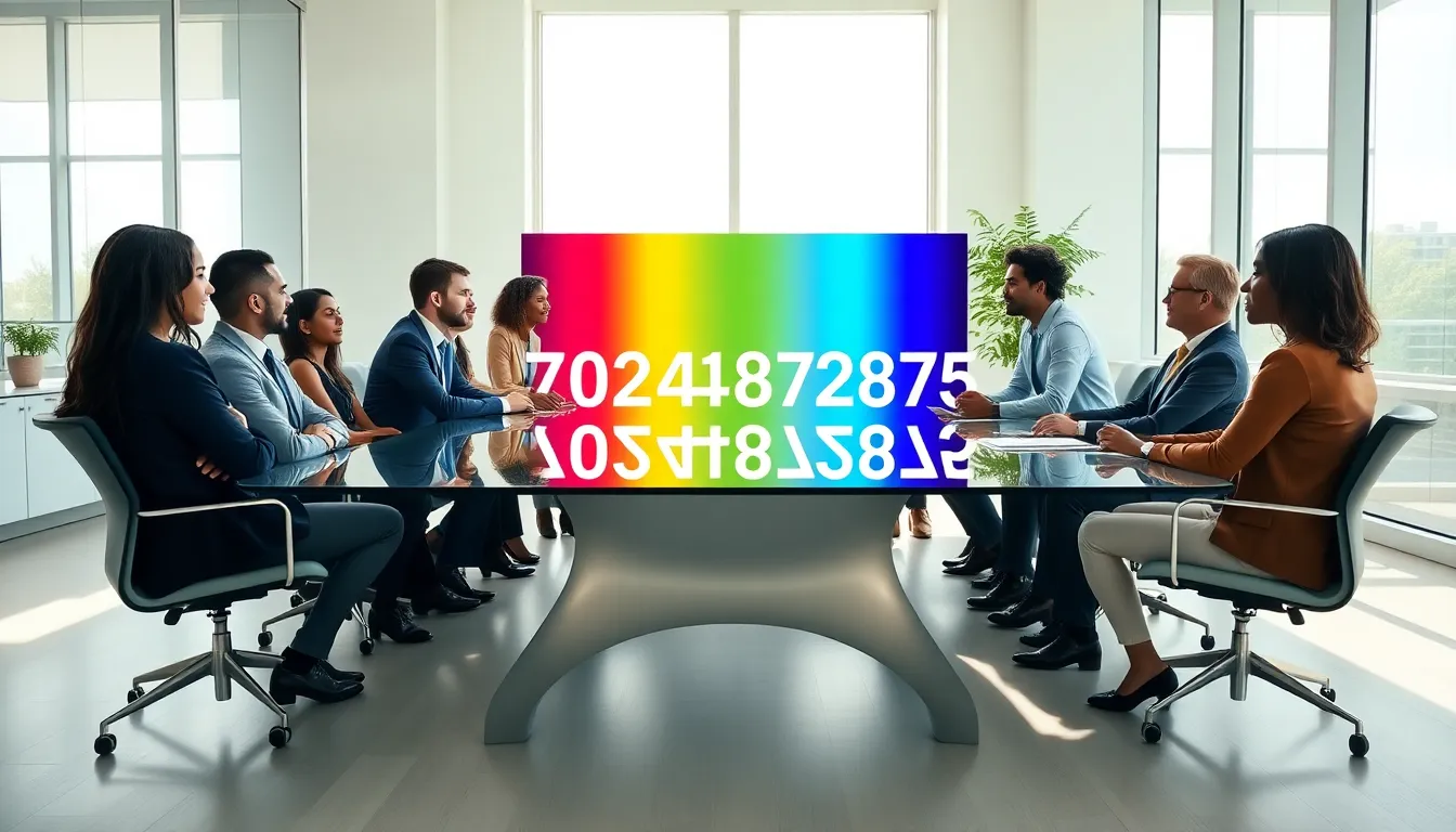 professionals discussing the significance of the number 7024872875 in a modern office.