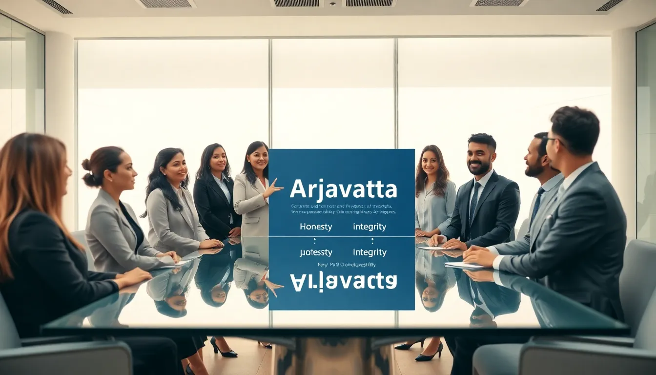 diverse professionals discussing ethics in a modern office setting.