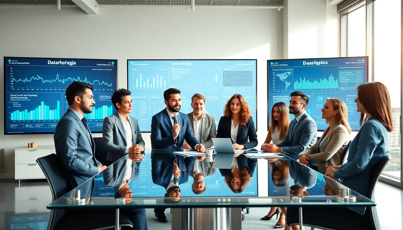diverse team discussing logistics strategies in a modern office.