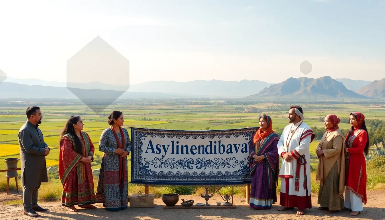 diverse group discussing the historical roots of Asylmendibaeva outdoors.