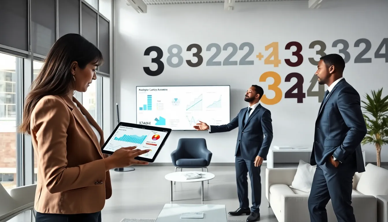 diverse professionals analyzing data in a modern office.